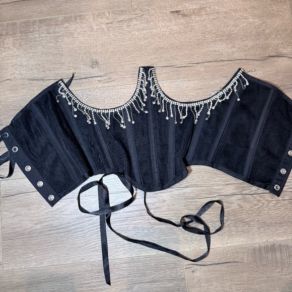 Black Rhinestone Corset Top – Sparkling Crystal Bustier, Adjustable Fit - Picture 1 of 2